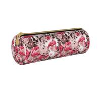 BKDODKS Estuche de cuero con estampado floral de flamencos para adultos, estuche ligero para lápices para hombres y mujeres con cremallera