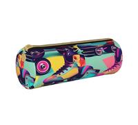 BKDODKS Estuche de piel con estampado colorido retro para adultos, para hombres y mujeres, con cremallera, ligero