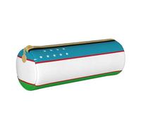 BKDODKS Estuche de piel con estampado de bandera de Uzbekistán para adultos, hombres y mujeres, estuche ligero con cremallera, color blanco, Taglia Unica, White, Talla única