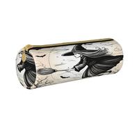 BKDODKS Estuche de piel con estampado de bruja voladora de Halloween para adultos, para hombres y mujeres, con cremallera, ligero