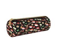 BKDODKS Estuche de piel con estampado de camarones japoneses sushi para adultos, estuche para lápices con cremallera, ligero