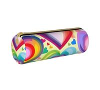BKDODKS Estuche de piel con estampado de corazones en colores arcoíris para adultos, estuche ligero para hombres y mujeres con cremallera