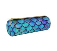 BKDODKS Estuche de piel con estampado de escamas de pez verde azulado de sirena, para adultos, para hombres y mujeres, con cremallera, ligero