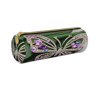 BKDODKS Estuche de piel con estampado de mariposa y diamantes de imitación para adultos, para hombres y mujeres, con cremallera, ligero