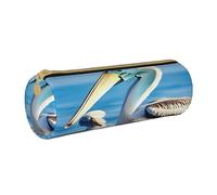 BKDODKS Estuche de piel con estampado de pájaro azul y cielo azul para adultos, estuche para lápices para hombres y mujeres, con cremallera, ligero