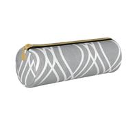 BKDODKS Estuche de piel con estampado geométrico plateado para adultos, estuche para lápices para hombres y mujeres, con cremallera, ligero