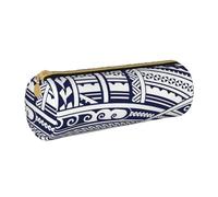 BKDODKS Estuche de piel con estampado tribal maorí polinesio azul para adultos, estuche ligero para hombres y mujeres