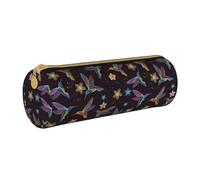 BKDODKS Estuche de piel para lápices con estampado de colibríes y flores, para adultos, con cremallera, ligero