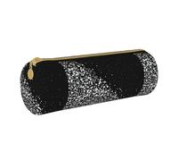 BKDODKS Estuche de piel para lápices con estampado de purpurina blanca y negra para adultos, para hombres y mujeres, con cremallera, ligero