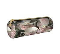 BKDODKS Estuche de piel para lápices con estampado romántico de rosas para hombres y mujeres, con cremallera, ligero