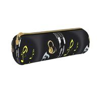 BKDODKS Estuche de piel para lápices con micrófono y notas musicales, para adultos, para hombres y mujeres, con cremallera, ligero