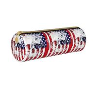 BKDODKS Estuche ligero de cuero con estampado de calavera de bandera estadounidense para adultos, para hombres y mujeres, con cremallera
