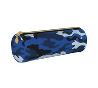 BKDODKS Estuche ligero de cuero con estampado de camuflaje azul para adultos, para hombres y mujeres, con cremallera