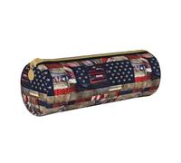 BKDODKS Estuche ligero de cuero con estampado de retazos de bandera estadounidense para adultos, para hombres y mujeres, con cremallera