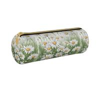 BKDODKS Estuche ligero de piel con estampado de margaritas blancas para adultos, para hombres y mujeres, con cremallera