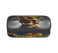 BKDODKS Estuche multifuncional con estampado de calavera de girasol para Halloween, bolsa de almacenamiento de artículos de papelería, suministros favoritos para adultos