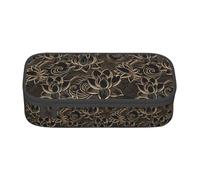 BKDODKS Estuche multifuncional con estampado de flores de loto dorado bohemio para guardar artículos de papelería, suministros favoritos para adultos
