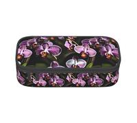 BKDODKS Estuche multifuncional con estampado de orquídeas moradas, bolsa de almacenamiento de papelería, suministros favoritos para adultos
