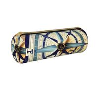 BKDODKS Estuche para lápices de cuero con estampado de brújula marítima, para hombres y mujeres, con cremallera, ligero