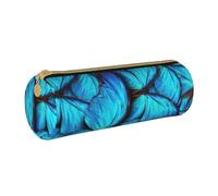BKDODKS Estuche para lápices de cuero con estampado de mariposas azules para adultos, para hombres y mujeres, con cremallera, ligero