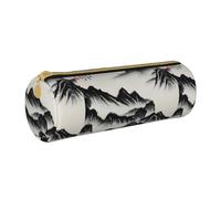BKDODKS Estuche para lápices de cuero con estampado de paisaje chino para adultos, para hombres y mujeres, con cremallera, ligero