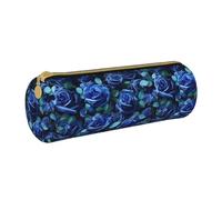BKDODKS Estuche para lápices de cuero con estampado de rosas azules para adultos, para hombres y mujeres, con cremallera, ligero
