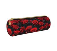 BKDODKS Estuche para lápices de cuero con estampado de rosas rojas para adultos, para hombres y mujeres, con cremallera, ligero, White, Talla única