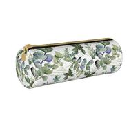 BKDODKS - Estuche para lápices de piel con cremallera para adultos, diseño de hojas de eucalipto, color verde, blanco, talla única