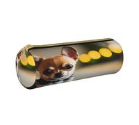 BKDODKS Estuche para lápices de piel con estampado de perro chihuahua 1 para adultos, para hombres y mujeres, con cremallera, ligero