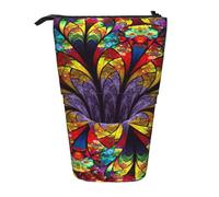 BKDODKS Estuche telescópico para lápices con estampado de flores y vitrales, bolsa de almacenamiento de pie, papelería, cosméticos