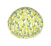 BKDODKS Gorro de ducha amarillo con estampado de limones frescos para mujer, ligero, reutilizable, suave, impermeable, a prueba de fugas, color negro