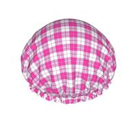 BKDODKS Gorro de ducha con estampado a cuadros rojos para mujer, ligero, reutilizable, suave, impermeable, a prueba de fugas, color negro