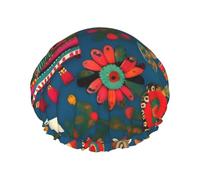 BKDODKS Gorro de ducha con estampado bohemio de arte popular mexicano para mujer, ligero, reutilizable, suave, impermeable, a prueba de fugas, color negro