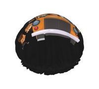 BKDODKS Gorro de ducha con estampado de autobús escolar para mujer, ligero, reutilizable, suave, impermeable, a prueba de fugas, color negro