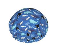 BKDODKS Gorro de ducha con estampado de ballena para mujer, ligero, reutilizable, suave, impermeable, a prueba de fugas, color negro