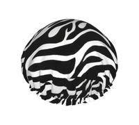 BKDODKS Gorro de ducha con estampado de cebra para mujer, ligero, reutilizable, suave, impermeable, a prueba de fugas, color negro