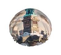 BKDODKS Gorro de ducha con estampado de Estatua de la Libertad en Nueva York para mujer, ligero, reutilizable, suave, impermeable, a prueba de fugas, color negro