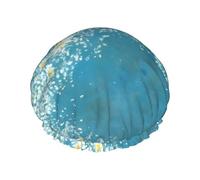 BKDODKS Gorro de ducha con estampado de margaritas blancas y azules para mujer, ligero, reutilizable, suave, impermeable, a prueba de fugas, color negro