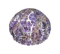 BKDODKS Gorro de ducha con estampado de mármol morado para mujer, ligero, reutilizable, suave, impermeable, a prueba de fugas, color negro