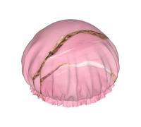 BKDODKS Gorro de ducha con estampado de mármol rojo para mujer, ligero, reutilizable, suave, impermeable, a prueba de fugas, color negro