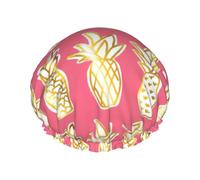BKDODKS Gorro de ducha con estampado de piña para mujer, ligero, reutilizable, suave, impermeable, a prueba de fugas, color negro