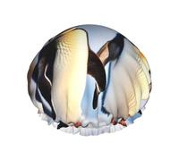 BKDODKS Gorro de ducha con estampado de pingüinos jóvenes para mujer, ligero, reutilizable, suave, impermeable, a prueba de fugas, color negro