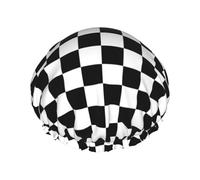 BKDODKS Gorro de ducha con estampado de rayas blancas y negras para mujer, ligero, reutilizable, suave, impermeable, a prueba de fugas.