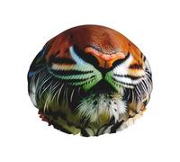 BKDODKS Gorro de ducha con estampado de rayas naranjas para mujer, ligero, reutilizable, suave, impermeable, a prueba de fugas, color negro