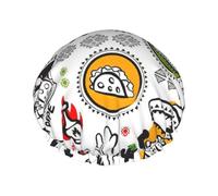 BKDODKS Gorro de ducha con estampado de símbolos de salsa mexicana para mujer, ligero, reutilizable, suave, impermeable, a prueba de fugas, color negro