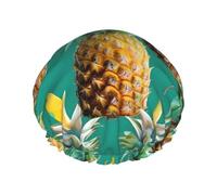 BKDODKS Gorro de ducha con estampado hawaiano de piña tropical para mujer, ligero, reutilizable, suave, impermeable, a prueba de fugas, color negro