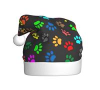 BKDODKS - Gorro de Navidad con estampado de huellas de perro colorido, sombrero de Papá Noel para adultos, sombrero de vacaciones para fiestas de Navidad