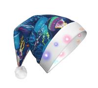 BKDODKS - Gorro de Navidad con estampado de medusas de colores unisex para adultos, gorro con luz para árbol de Navidad, sombrero de Papá Noel vibrante