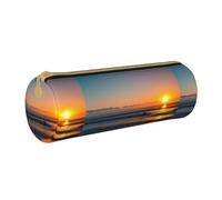 BKDODKS Hermoso estuche de piel con estampado de amanecer y océano para adultos, para hombres y mujeres, con cremallera, ligero
