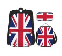 BKDODKS Juego de mochila 3 en 1 con estampado de bandera británica, bolsa de almuerzo, estuche para lápices, mochila de viaje casual para hombres y mujeres, Negro -, Talla única